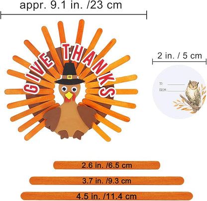 Winlyn 24 Sets Thanksgiving Craft Kits Fall Crafts DIY Give Thanks Thanksful Turkey Ornaments Decorations Art Sets Wood Craft Sticks Turkey Foam Stickers Googly Eyes for Kids Classroom Activities