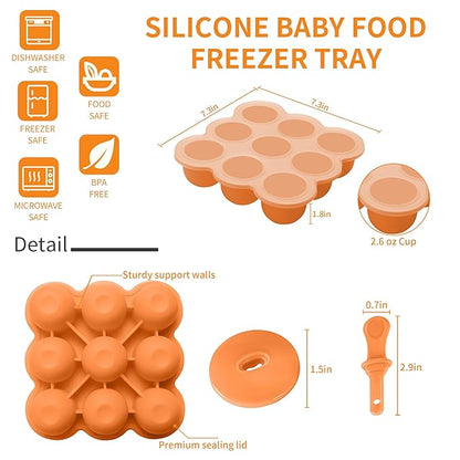 WAJIAYON Baby Food Storage Container, Silicone Baby Food Freezer Tray with Lid