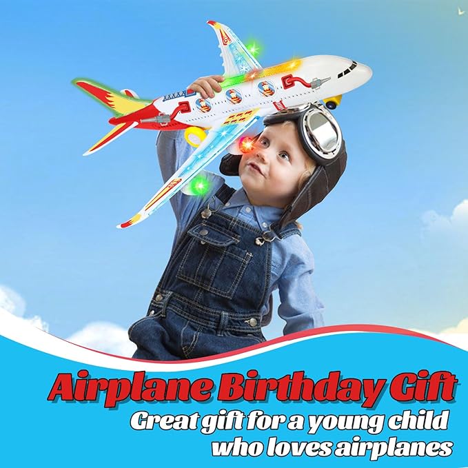 Airplane Toys for Toddlers with DIY Stickers, Toy Airplanes with Flashing Lights & Music & Sounds |Bump and Go Plane 3-7 8 9Years Old