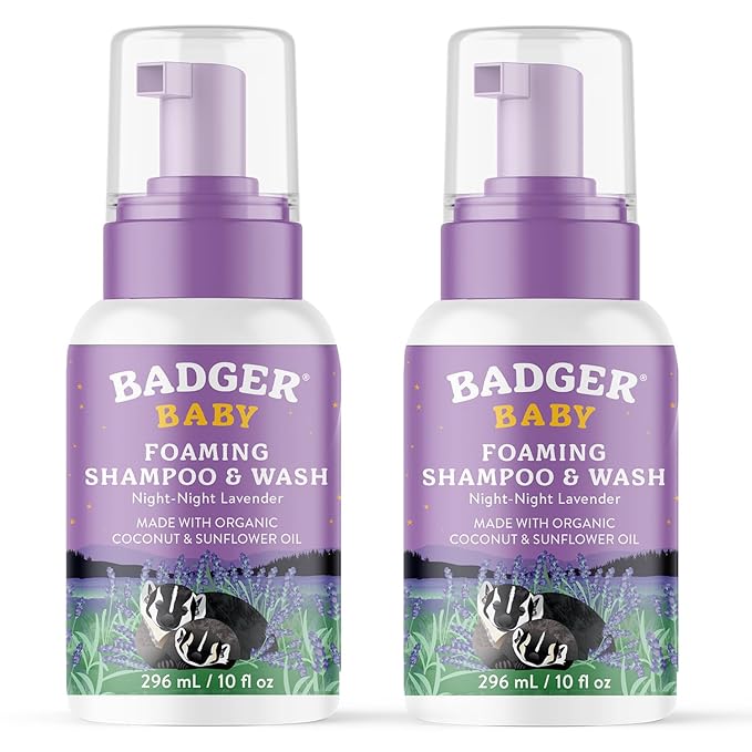 Badger Baby Wash, Relaxing Lavender Night Night Foaming Baby Shampoo and Body Wash 4 fl (2 Pack)
