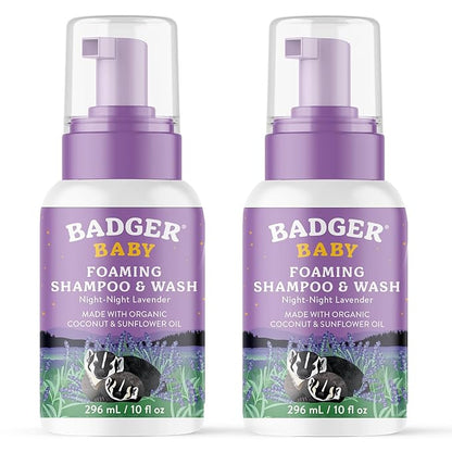 Badger Baby Wash, Relaxing Lavender Night Night Foaming Baby Shampoo and Body Wash 4 fl (2 Pack)
