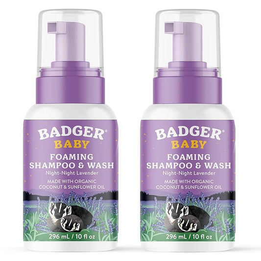 Badger Baby Wash, Relaxing Lavender Night Night Foaming Baby Shampoo and Body Wash 4 fl (2 Pack)