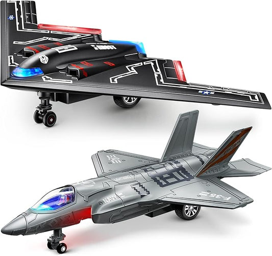 Geyiie Plane Toys for Kids, Diecast Airplane Toys Military Fighter Jet Toys with Led Light 2 Pack
