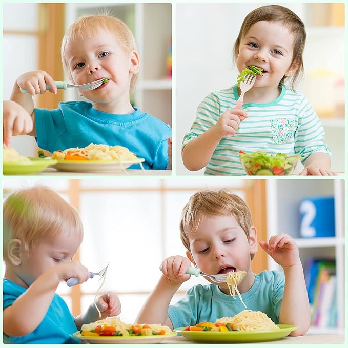 9 Pieces Toddler Utensils Stainless Steel Fork and Spoon Safe Baby Silverware Set, Kid Safe Utensils Children's Flatware Kids Cutlery Set with Round Handle for LunchBox (Blue, Green, Pink)