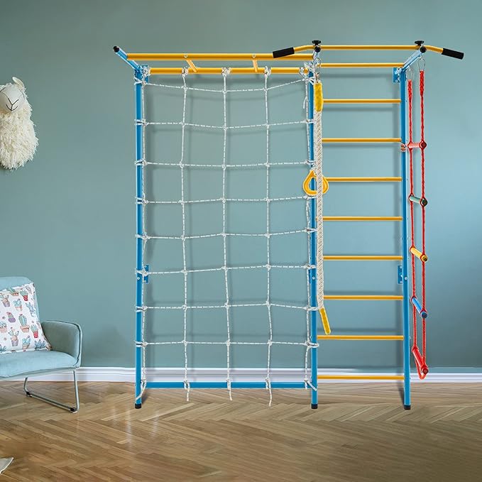tongmo Climbing Toys for Kids, Upgrade Metal Indoor Gym for Exercise, Playground and Climbing Set with Rope Ladder, Rope Wall, Pull-up Bar, Wall Ladder, Monkey Bars, Rope and Gymnastic Rings