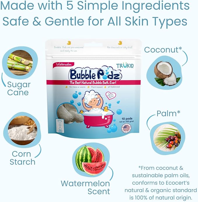TruKid Bubble Podz Bubble Bath for Baby & Kids, Gentle Refreshing Bath Bomb for Sensitive Skin 7 for (24 Podz)