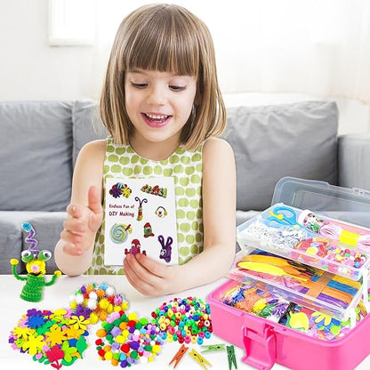VLUSSO Arts and Crafts Supplies for Kids DIY Craft Kits Art Supplies Materials Kids Crafts Set with Pipe Cleaners Craft Box Preschool Homeschool Toys Gift for Kids Boys and Girls Age 4 5 6 7 8