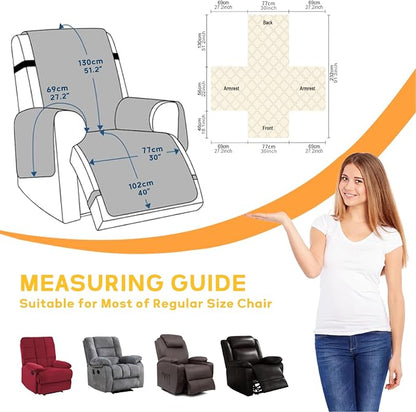 XINEAGE 100% Waterproof Recliner Chair Covers with Elastic Straps, Nonslip Reclining Couch Covers Washable Recliner Couch Cover with Pockets Furniture Protector for Pets Dogs (Black, 30")