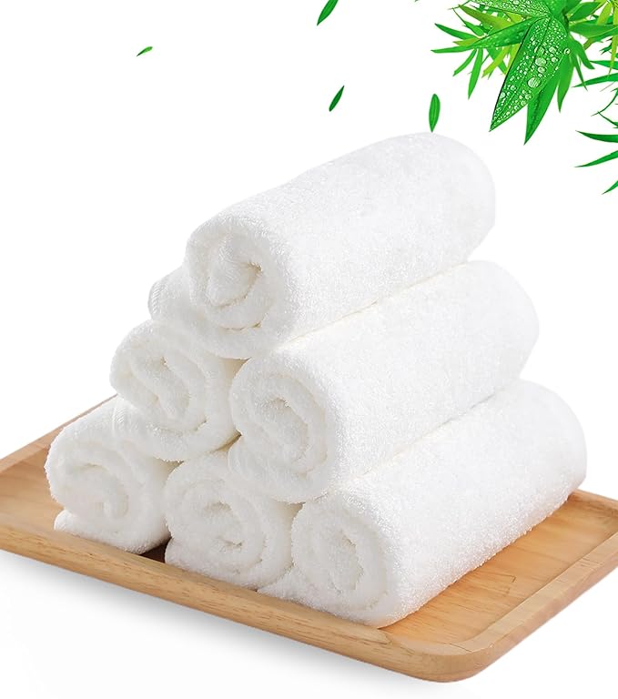JEFFSUN Wash Cloths 6 Pack, 13x13 inch Extra Large White Face Towels for Sensitive Skin