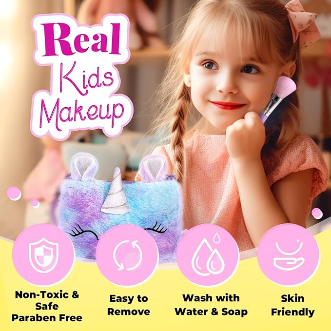 ULOVEME Kids Real Makeup Kit for Little Girls - Real, Non Toxic, Washable Make Up Toy - Umicorn Toys Gift for 3 4 5 6 7 8 9 10 12 Years Old Girls Birthday