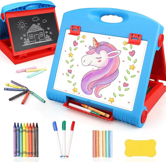 STEAM Life Tabletop Easel for Kids Art Easel for Kids 3 4 5 Toddler Art Easel Board for Kids Chalkboard White Board for Kids Easel Set Dry Erase Board Portable Desktop Easel Painting Easel for Kids
