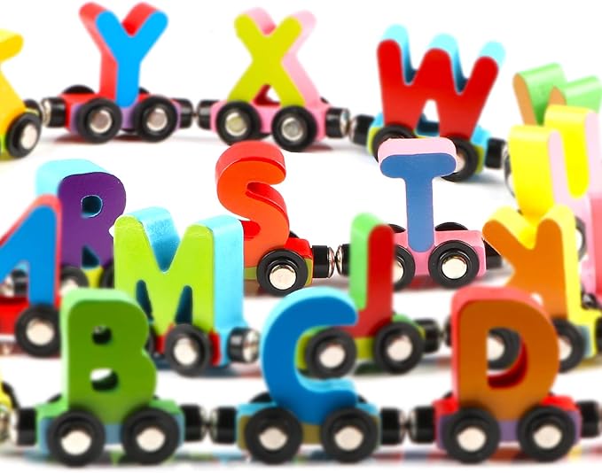 Wondertoys 27 PCS Wooden Alphabet Train Toy Wooden Magnetic Alphabet 1 Engine