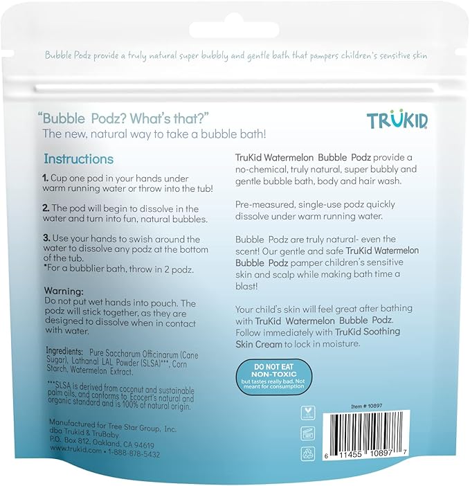TruKid Bubble Podz Bubble Bath for Baby & Kids, Gentle Refreshing Bath Bomb for Sensitive Skin 7 for (10 Podz)