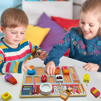 Wooden Play Food Sets for Kids Ice Cream Toys Pretend Food Accessories Early Education Toys for 3+ Years Old Girls and Boys Gifts (Ice Cream Shop)