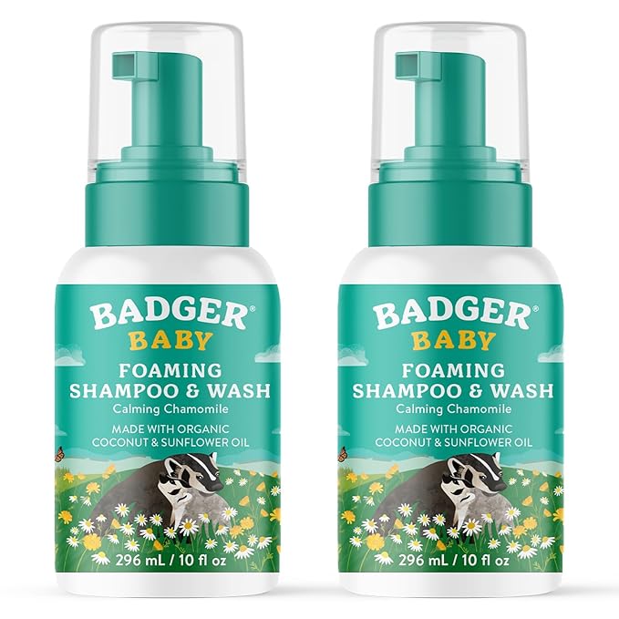 Badger Baby Wash, Calming Chamomile Foaming Baby Shampoo and Body Wash 4 fl (2 Pack)