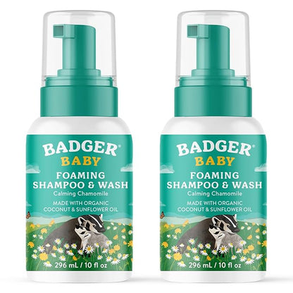 Badger Baby Wash, Calming Chamomile Foaming Baby Shampoo and Body Wash 4 fl (2 Pack)