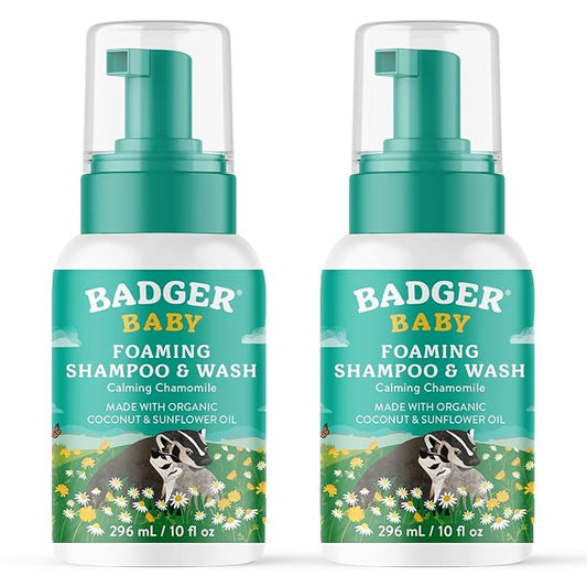 Badger Baby Wash, Calming Chamomile Foaming Baby Shampoo and Body Wash 4 fl (2 Pack)