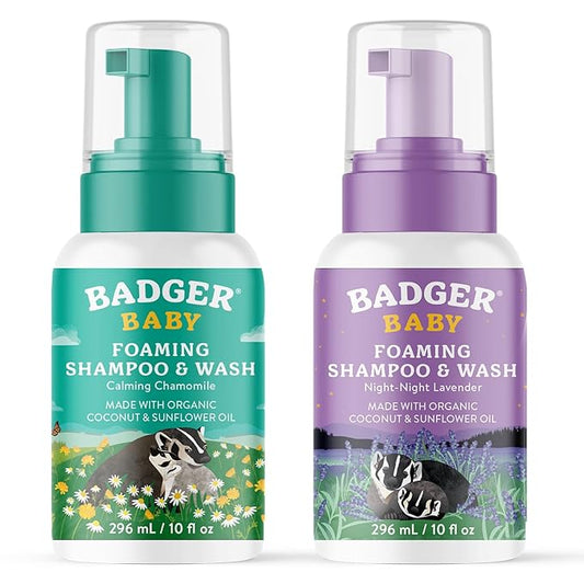 Badger Baby Wash, Calming Chamomile & Relaxing Night Night Lavender Combo 4 fl (2 Pack)
