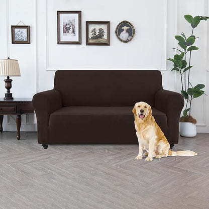 100% Waterproof Jacquard Fabric Couch Cover, Dual Layer with TPU Film, Leakproof High Elasticity Non-Slip Washable Furniture Protector for Pets, Dogs, Cats and Kids (Loveseat,Coffee)