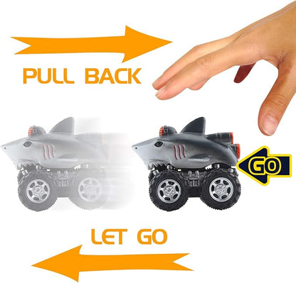 DINOBROS Shark Toys Pull Back Cars for Boys and Toddlers 4 Pack 3 Years