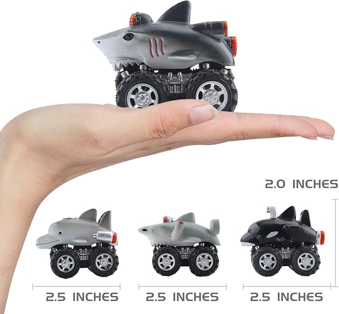 DINOBROS Shark Toys Pull Back Cars for Boys and Toddlers 4 Pack 3 Years