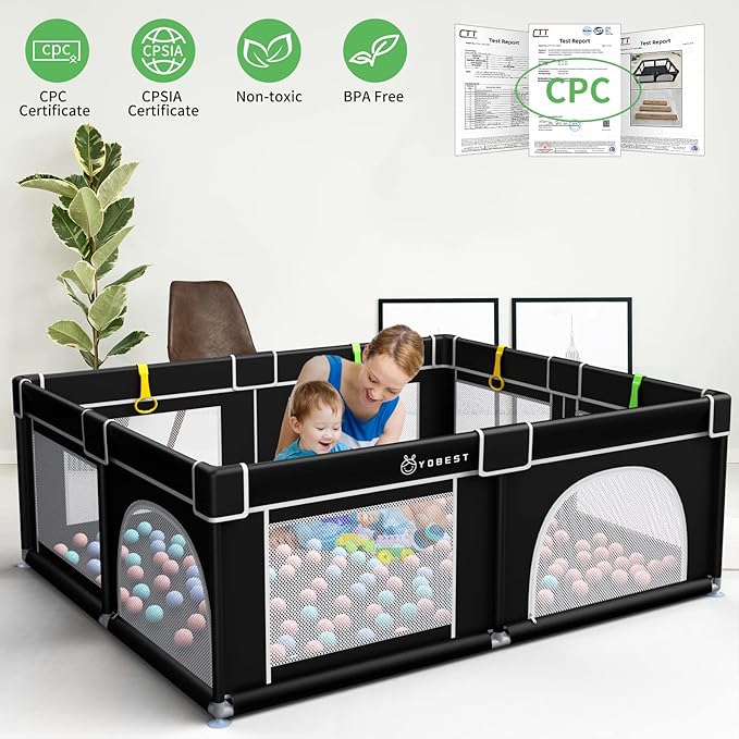 YOBEST Baby Playpen, 71"x59" Small Infant Playard with Gates, Sturdy Safety Playpen with Soft Breathable Mesh, Indoor & Outdoor Toddler Play Pen Activity Center for Babies, Kids, Toddlers