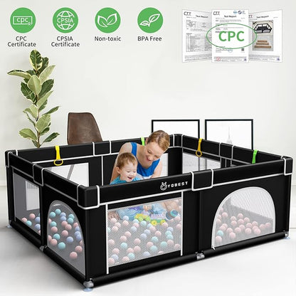 YOBEST Baby Playpen, 71"x59" Small Infant Playard with Gates, Sturdy Safety Playpen with Soft Breathable Mesh, Indoor & Outdoor Toddler Play Pen Activity Center for Babies, Kids, Toddlers