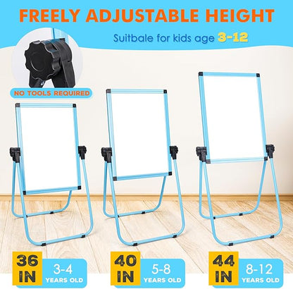 WEYOUNG Easel for Kids Easel for Toddlers, Adjustable Standingg Metal Toddler Easels Whiteboard & Chalkboard for Kids, Magnetic Art Easel for Kids Age 2-4 4-8 9-12, Blue