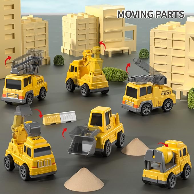TEMI Construction Truck Toys Car for 3 4 5 6 Year Old Toddlers Boys, 7-in-1 Carrier Construction Vehicles Toys w/Play Mat