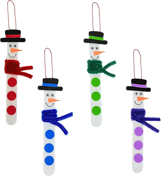 4E's Novelty Christmas Snowman Stick Ornament Craft Kit (12 Pack) Bulk Christmas Crafts for Kids Toddlers 3-4 4-8 DIY Winter Arts and Craft Kit Activity Project