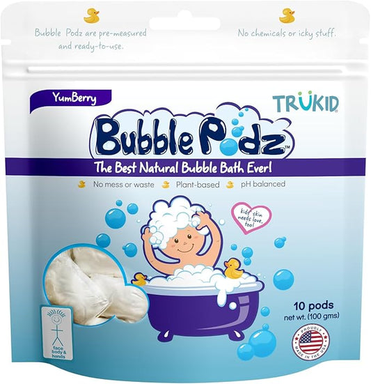 TruKid Bubble Podz Bubble Bath for Baby & Kids, Gentle Refreshing Bath Bomb for Sensitive Skin 7 for (10 Podz)