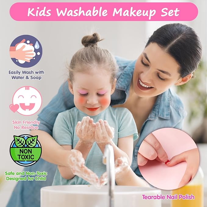 Topsolid Kids Makeup Kit for Girl, Real Washable Makeup for Kids with Mirror, Kids Makeup Sets for Girls 5-8, Princess Toys Cosmetic Set, Christmas & Birthday Gifts Toys for 3 4 5 6 7 8 Year Old Girls