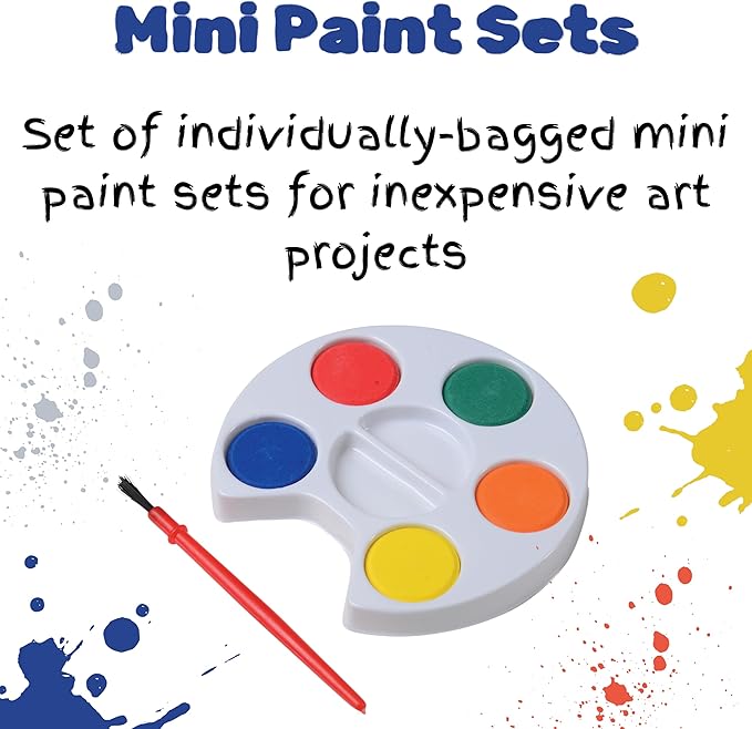 U. S. Toy Mini Kids Painting Set, Bulk Paint Pallets with Paintbrushes, 5 Colors, Individually Polybagged, Art Party Favors, Bulk Art Classroom Supplies, 12-Pack