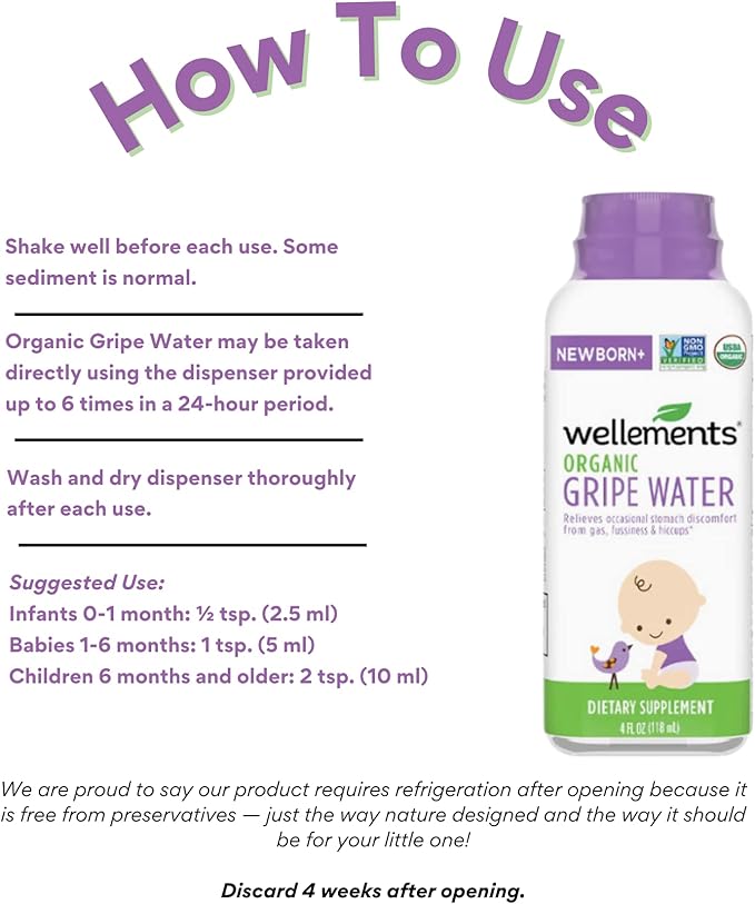 Wellements Gripe Water 4 Fl Oz (Pack of 2) Relieves Occasional Stomach Discomfort from Gas, Fussiness & Hiccups