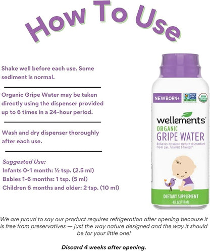 Wellements Gripe Water 4 Fl Oz (Pack of 2) Relieves Occasional Stomach Discomfort from Gas, Fussiness & Hiccups