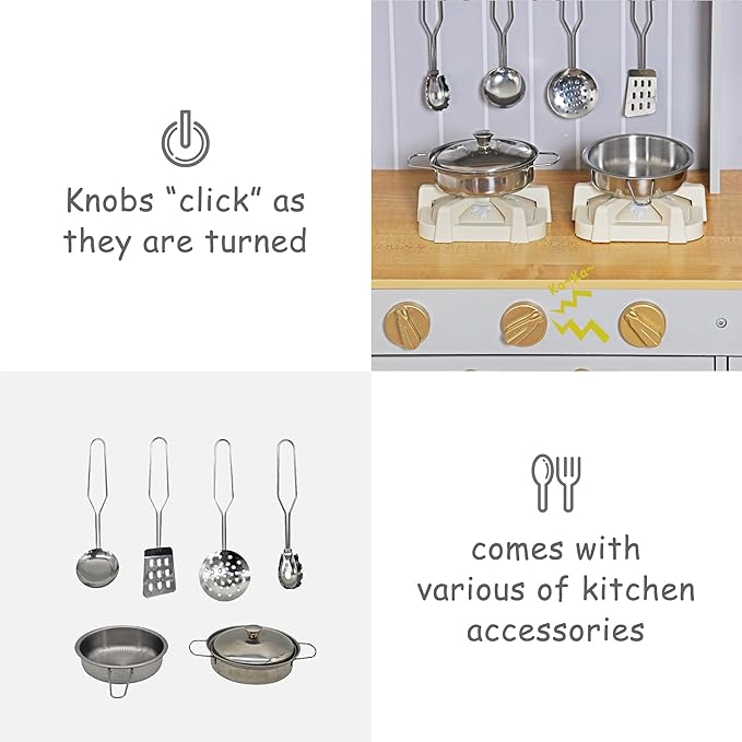 Wooden Toddlers Kitchens Playsets with 6pcs Cooking Kitchen Sets|Kids Play Kitchens with Cooking Pans,Pots,Stove&Sink|Mini Baby Kitchen Toys with Lights&Sounds for Kids Ages 3+Boys Girls…