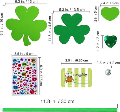 Winlyn 24 Sets St. Patrick's Day Shamrock Ornaments Decorations DIY St. Pat's Craft Kits Assorted Foam Lucky Shamrock Four-Leaf Clover Stickers for Kids Classroom Activities Party Favors Art Project