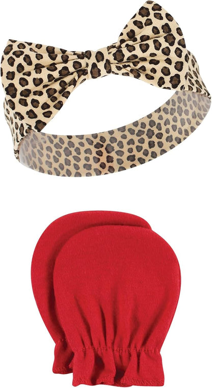 Hudson Baby Baby Girls' Cotton Headband and Scratch Mitten Set