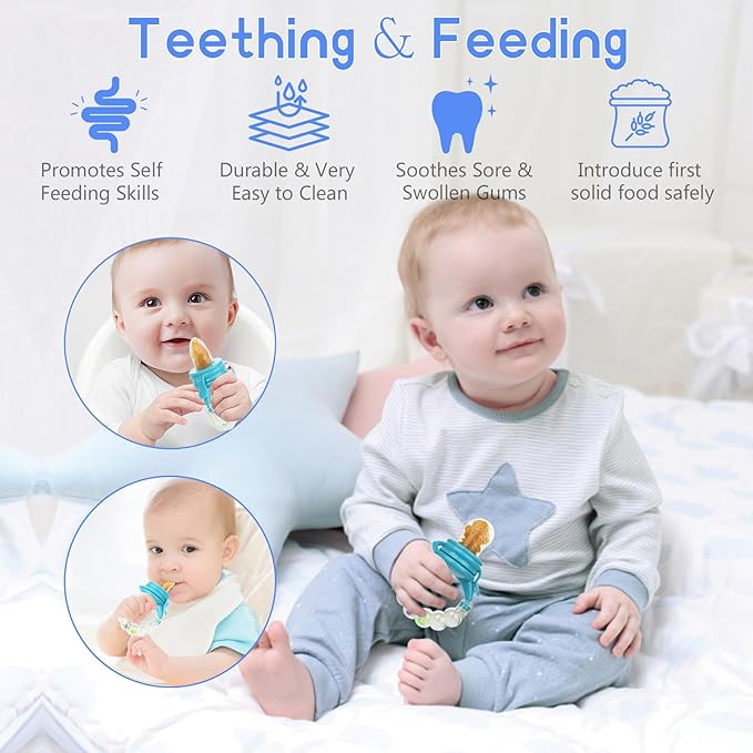 WAJIAYON Baby Fruit Feeder Pacifier - 12 Pack | 2 Baby Fruit Food Feeder Pacifier & 1 Baby Food Dispensing Spoon
