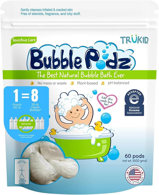 TruKid Bubble Podz Bubble Bath for Baby & Kids, NEA-Accepted for Eczema 7 for (60 Podz)