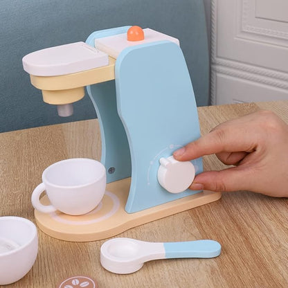 Wooden Coffee Maker Set Play Kitchen Accessories, Encourages Imaginative Playset Pretend Play Game for 3 4 5 6 7 Years Old Boys Girls, Early Education Coffee Machine for Kids Birthday Gift, 7 Pieces