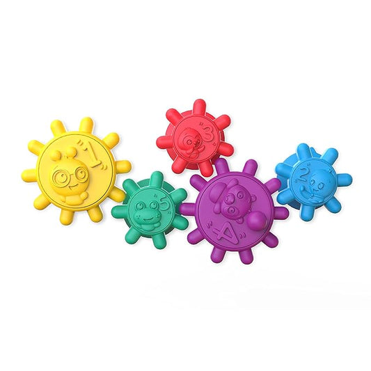 Baby Einstein Gears of Discovery Suction Cup Sensory Toys for Bath, Floor Play 5pcs Multi-Color, 6 Months+
