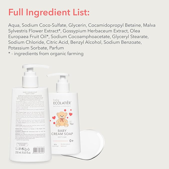 Ecolatier Baby Soap, 98% Natural Ingredients 8.5 fl