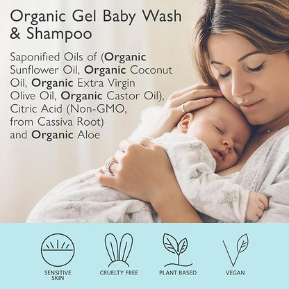 SoCal Suds & Company Organic Gel Baby Wash & Shampoo, Gentle Cleansing Infant Hair & Body Soothing Rich Oils 12oz, 2-Pack