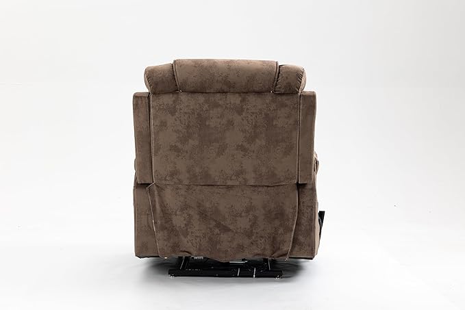 FANYE Electric Power Lift Chair for Elderly W/Massage and Heat, Infinite Positions 2 Remote Controllers Oversized Velvet Upholstered Recliner & Armchair W/Side Pockets & Cup Holders, Brown V
