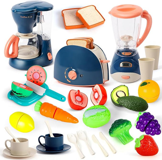 TOY Life Kids Blender Toy, Kids Coffee Maker, Toy Toaster, Toy Kitchen,Play Kitchen Appliances Kids with Light and Sound, Play Coffee Maker for Toddlers, Learning Kitchen Toys Gift for Grils Boys