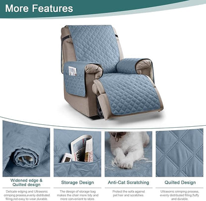 Ruaozz 100% Waterproof Recliner Chair Cover Non-Slip Oversized Reclining Cover for Large Recliner Chair Washable Chair Seat Cover with Elastic Straps for Kids, Dogs, Pets (Pastel Blue, 28'')