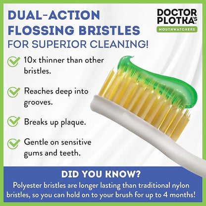MOUTHWATCHERS Dr Plotkas Extra Soft Flossing Toothbrush Manual Soft Toothbrush for Adults, Ultra Clean Toothbrush, Good for Sensitive Teeth and Gums, Multicolor - 6 Pack