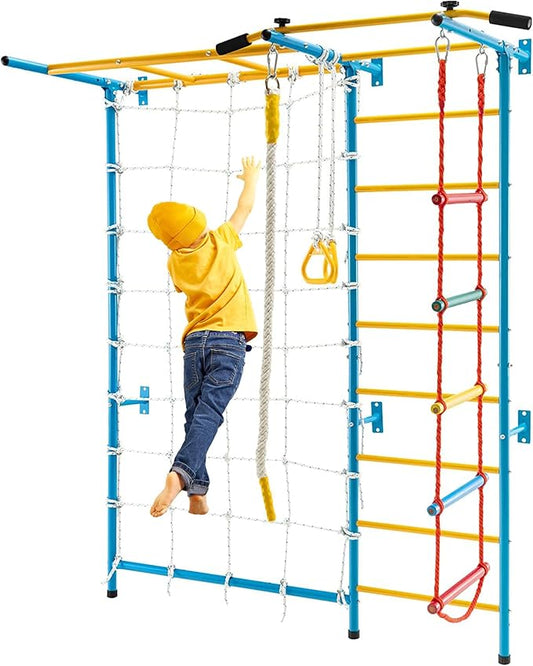 tongmo Climbing Toys for Kids, Upgrade Metal Indoor Gym for Exercise, Playground and Climbing Set with Rope Ladder, Rope Wall, Pull-up Bar, Wall Ladder, Monkey Bars, Rope and Gymnastic Rings