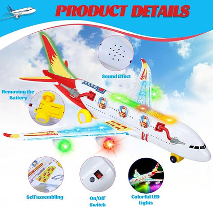 Airplane Toys for Toddlers with DIY Stickers, Toy Airplanes with Flashing Lights & Music & Sounds |Bump and Go Plane 3-7 8 9Years Old